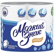 Туалетная бумага Мягкий Знак Comfort без аромата, белая, 2 слоя, 4 рулона, 144 листа, 18м