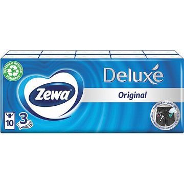 Бумажные носовые платки Zewa Deluxe 10уп х 10шт, 3 слоя