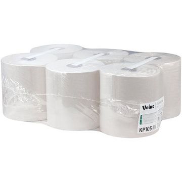 Бумажные полотенца Veiro Professional Basic KP105, в рулоне с центр вытяжкой, 300м, 1 слой, белые, 6