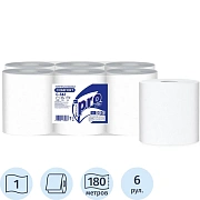 Бумажные полотенца Protissue 1 слой, 6 рулонов 180м, белые, без перфорации, С342