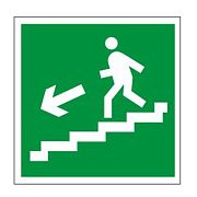 Знак Направление к эвакуационному выходу по лестнице налево вниз 200х200мм, самоклеящаяся пленка ПВХ