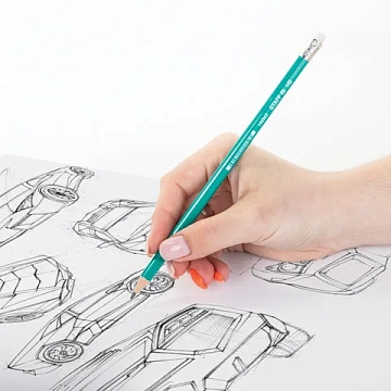 Карандаш чернографитный Staff HB, корпус зеленый, с ластиком, заточенный