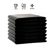 Мешки для мусора Ромашка 180л, ПВД, 90х110см, 30мкм, 55гр, 50шт, черные, в пласте