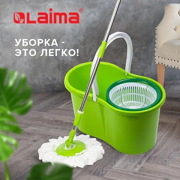Швабра с отжимом и ведром 7 л/5 л LAIMA , две насадки в комплекте Laima 5л, ведро с отжимом, швабра, насадка, зеленый
