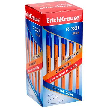 Шариковая ручка Erich Krause R-301 Orange синяя, 0.7мм, 22187