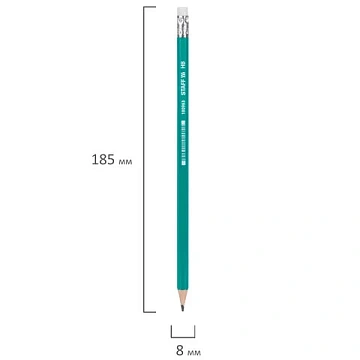 Карандаш чернографитный Staff HB, корпус зеленый, с ластиком, заточенный