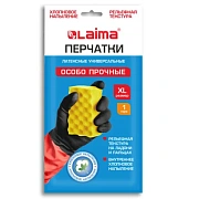 Перчатки МНОГОРАЗОВЫЕ латексные LAIMA 'БИКОЛОР' черно-красные, ОСОБО ПРОЧНЫЕ, хлопковое напыление, размер XL (оч. большой), вес 64 г, 700540