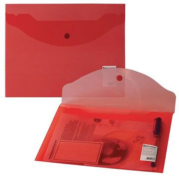 Пластиковая папка на кнопке Brauberg красная прозрачная, А5