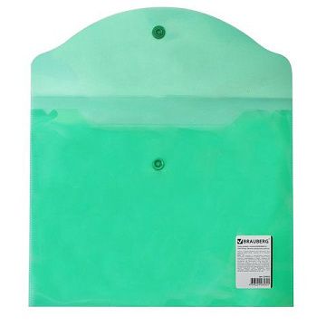 Пластиковая папка на кнопке Brauberg зеленая прозрачная, А5