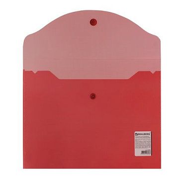 Пластиковая папка на кнопке Brauberg красная прозрачная, А5