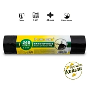 Мешки для мусора Ромашка Практичные 240л, с завязками, ПВД, 110х115см, 40мкм, 5шт, черные, в рулоне