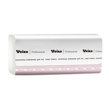 Бумажные полотенца Veiro Professional V32-200, листовые, белые, V укладка, 190шт, 2 слоя