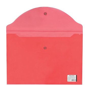 Пластиковая папка на кнопке Brauberg красная прозрачная, А4
