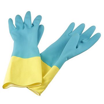 Перчатки латексные Household Gloves Bi-color р.M, сине-желтые
