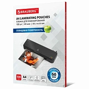 Пленка для ламинирования Brauberg 60мкм, 100шт, 216х303мм, глянцевая