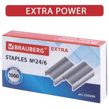 Скобы для степлера Brauberg Extra №24/6, цинковое покрытие, 1000шт