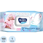 Салфетки влажные Aura Ultra Comfort гипоаллергеннные, 100шт, с крышкой-клапаном