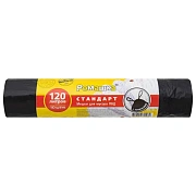 Мешки для мусора Ромашка Стандарт с завязками 120л, ПВД, 70х110см, 30мкм, 10шт, черные, в рулоне