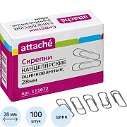 Скрепки канцелярские Attache 28мм, оцинкованные, 100 шт/уп