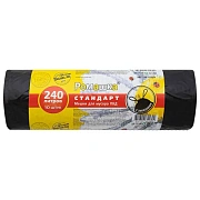 Мешки для мусора Ромашка Стандарт с завязками 240л, ПВД, 110х115см, 30мкм, 10шт, черные, в рулоне