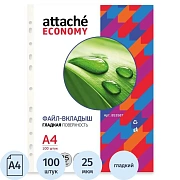 Файл-вкладыш А4 Attache Economy прозрачный, с перфорацией, 25 мкм, 100шт/уп, гладкий